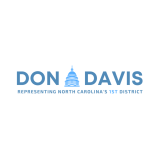 Carolina Blue text reading "Don Davis Representing North Carolina's First District" with a blue Capitol
