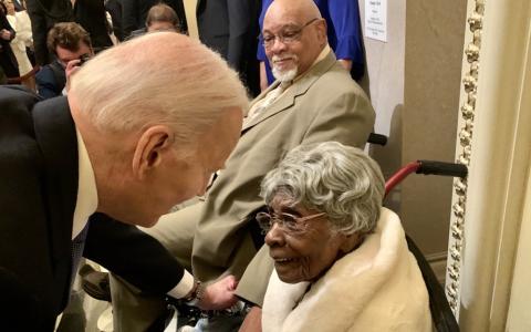 Cassie Smith, 109, of Battleboro, NC, meeting the President in the United States Capitol on March 7
