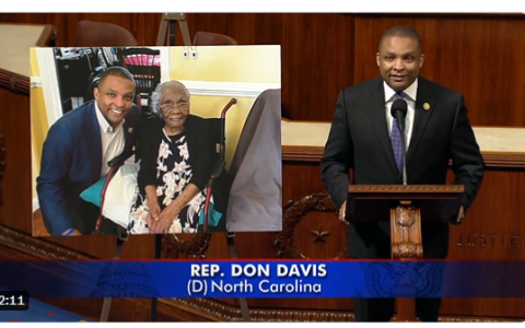 Congressman Don Davis recognizes Cassie Smith, 109, of Battleboro, NC, during a speech on the House Floor.